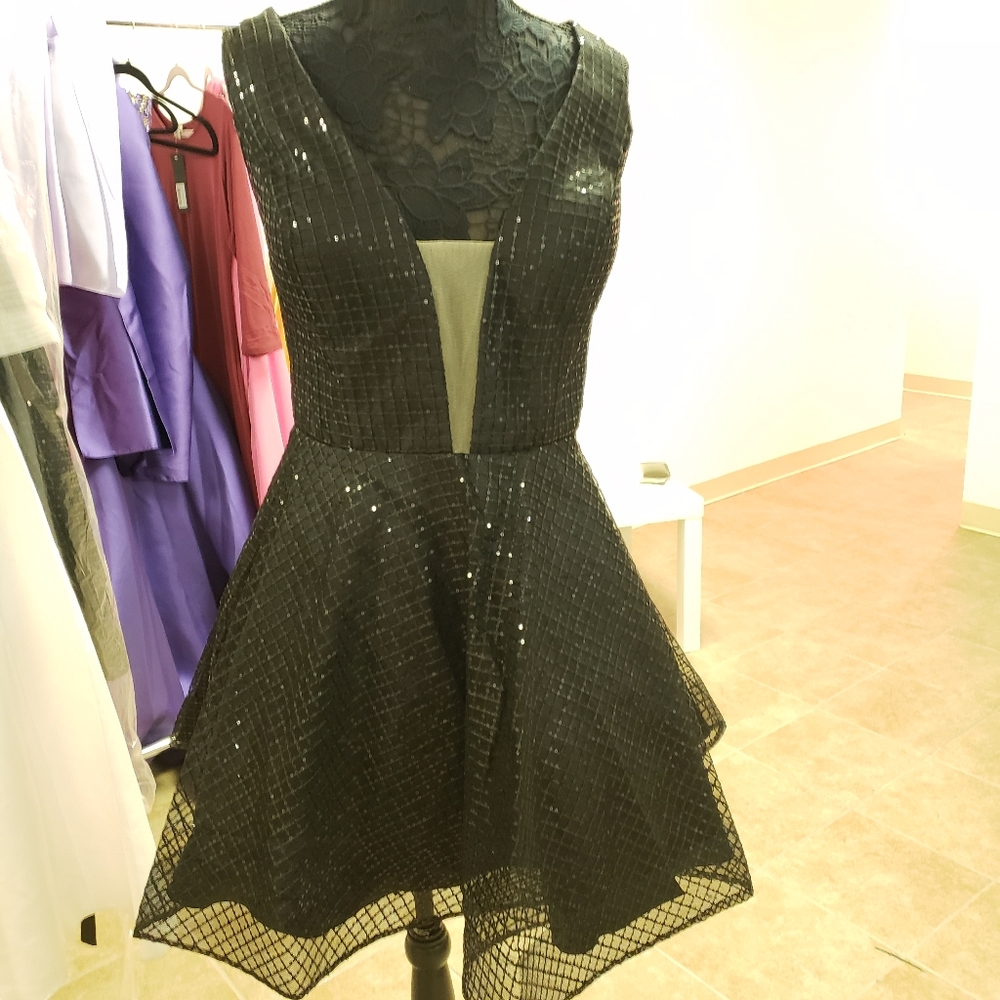 Plus size 3X Black Sequin Overlay Cocktail Dress
